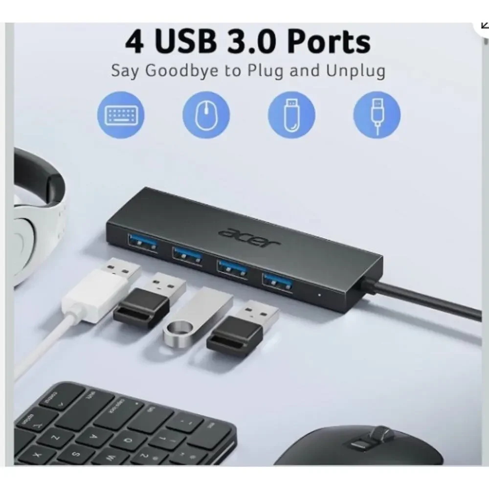 Acer USB Hub 4 Ports, Multiple USB 3.0 Hub, USBA Splitter for Laptop with Typ...